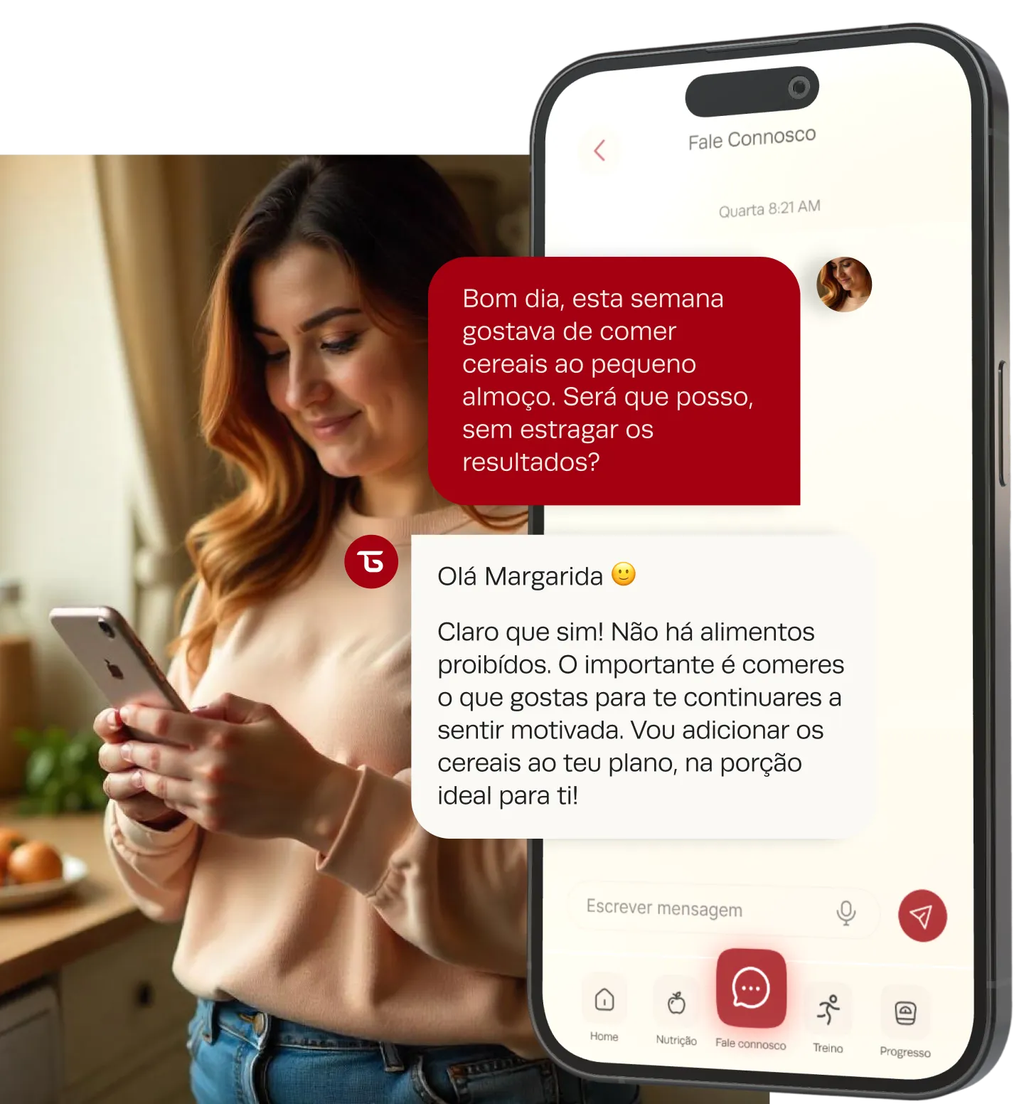 Pessoa a usar a app Tigo na cozinha